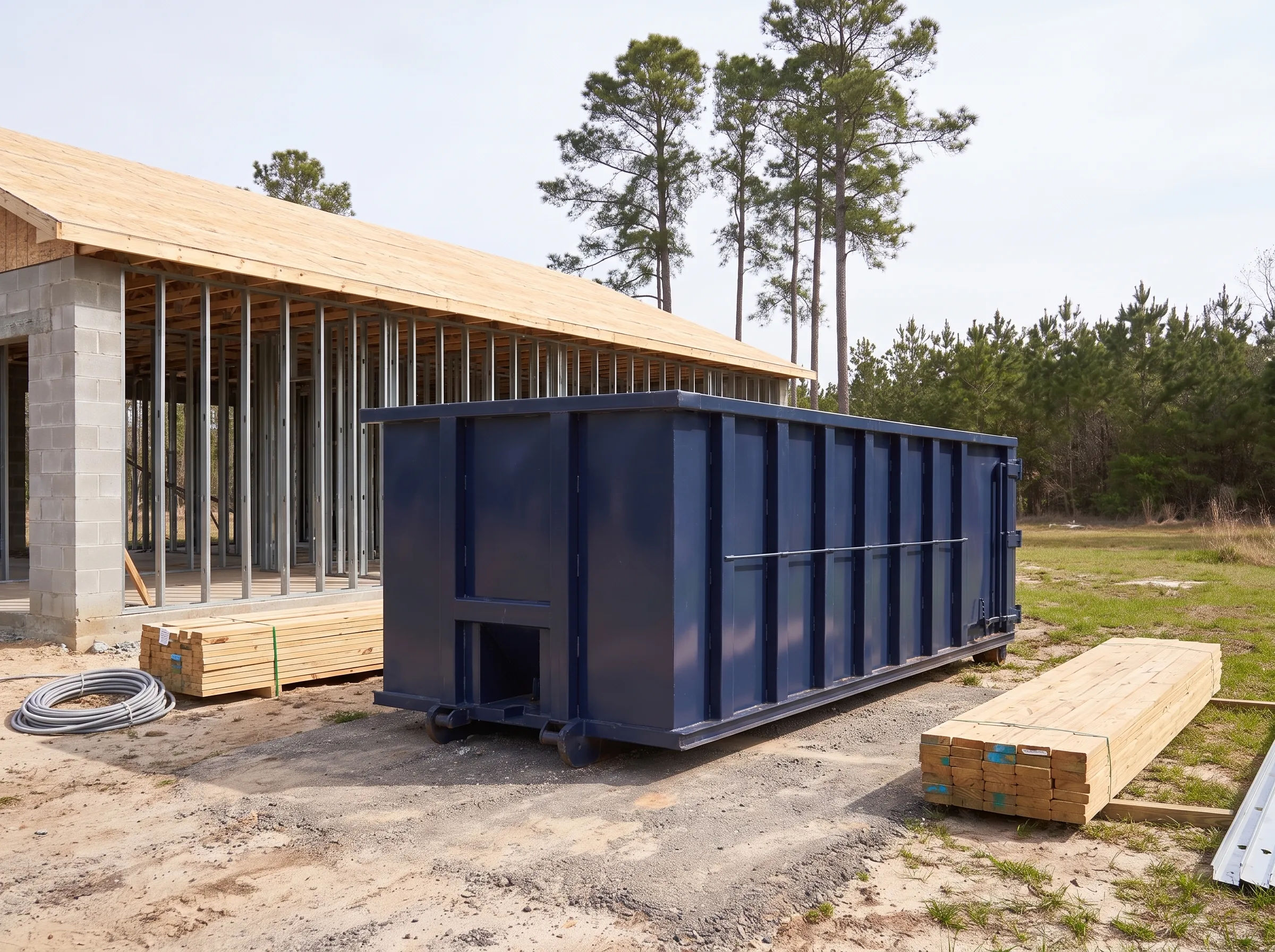Roll-off dumpster being loaded in Greenville, SC