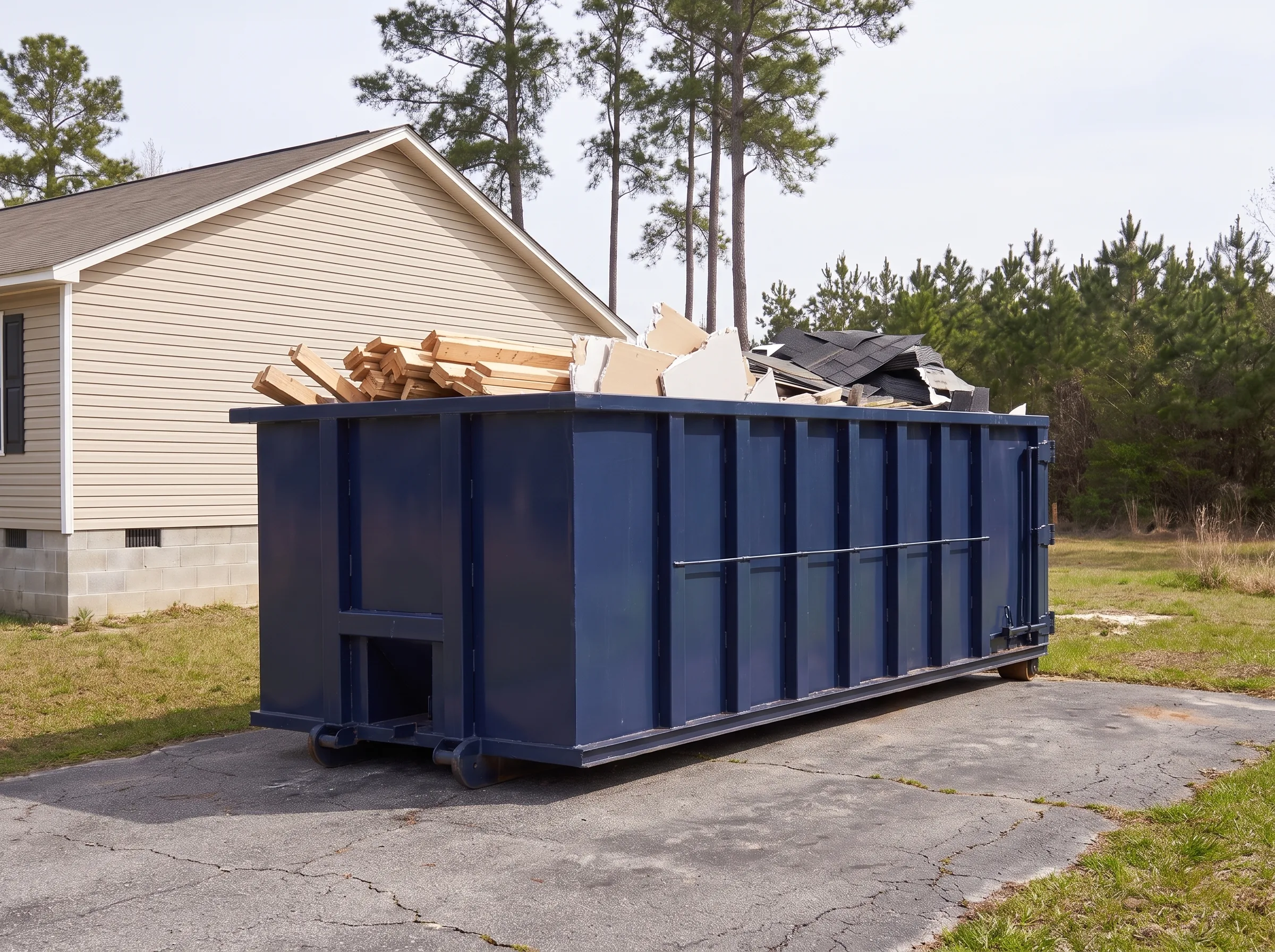 Roll-off dumpster being loaded in Anderson County, SC
